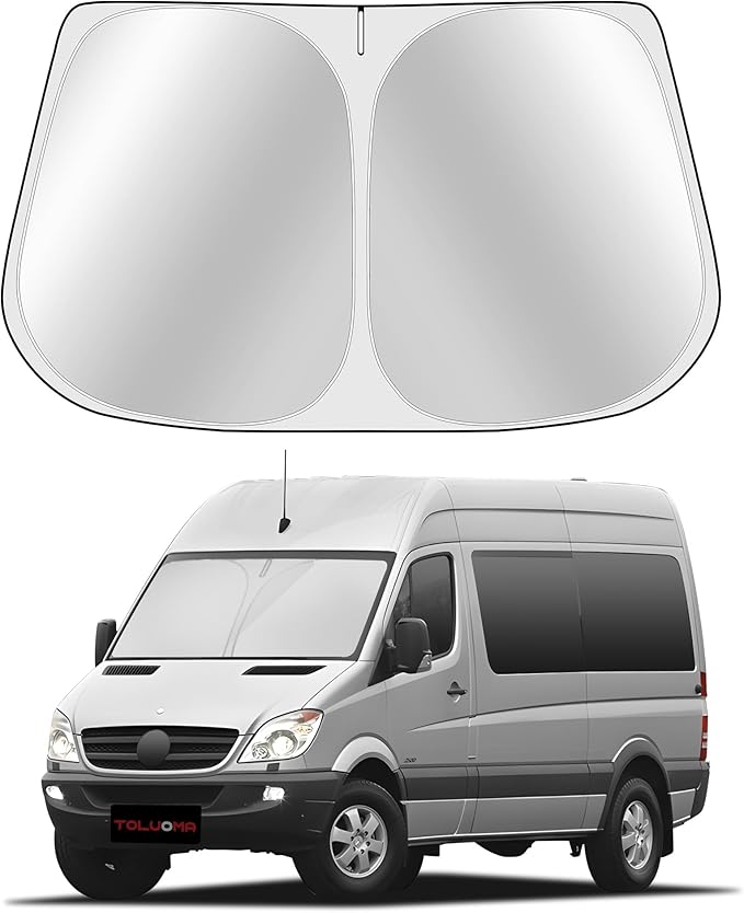 Toluoma Custom Fit Windshield Sun Shade for Freightliner/Mercedes Benz Sprinter 1500 2500 3500 4500 2007-2025 - Full Coverage, 210T Reflective Fabric, Double-Layer Design Blocks 99% UV Rays