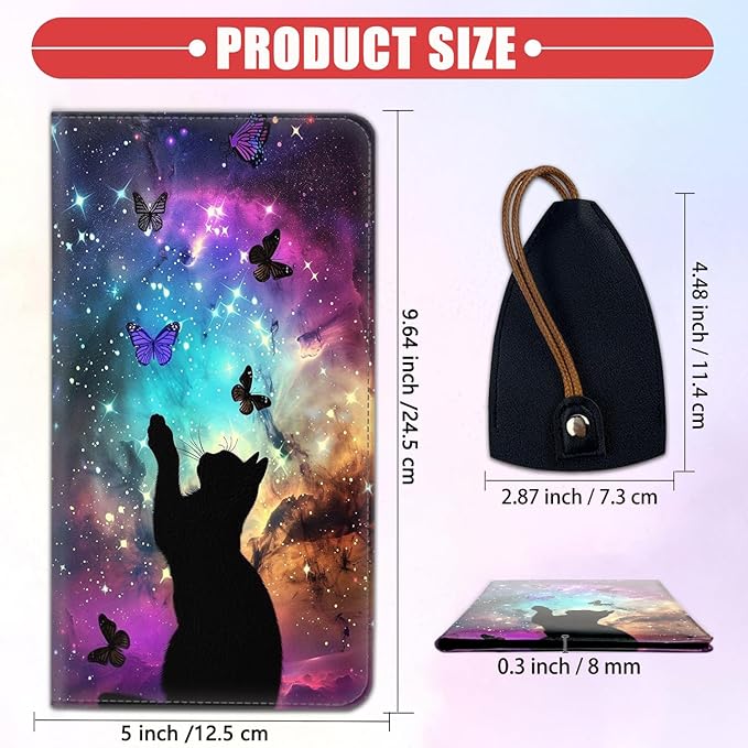 Car Registration and Insurance Card Holder for Women Men, Waterproof PU Leather Glove Box Car Organizer with Magnetic Shut,Vehicle Document Holder for Driver License,Cards,Cat Galaxy With Butterfly's