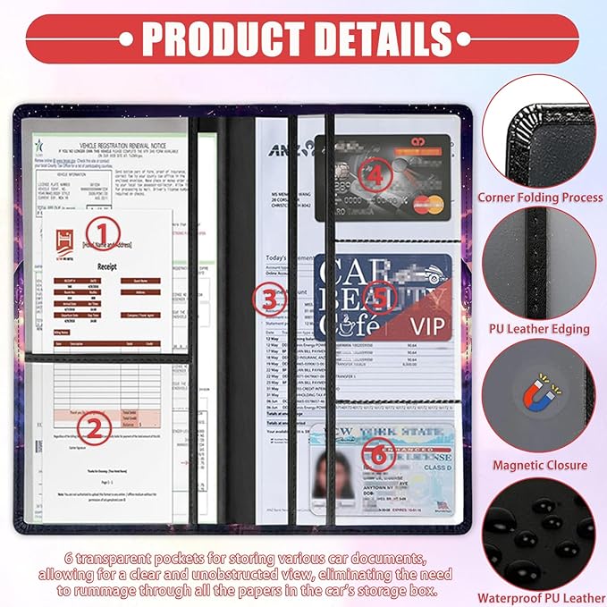 Car Registration and Insurance Card Holder for Women Men, Waterproof PU Leather Glove Box Car Organizer with Magnetic Shut, Vehicle Document Holder for Driver License,Cards, Cool Anime Dragon