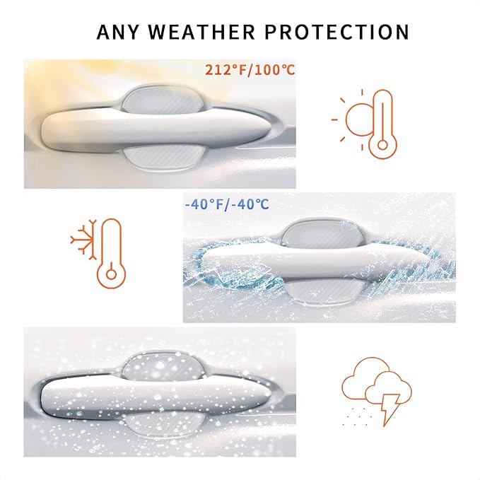 TANGSEN 4Pcs Universal 3D Carbon Fiber Texture Automotive Door Cup Handle Recess Paint Protector Cover Scratch Non-Marking Silicone Personalize Pad Sticker (White Translucent, M)