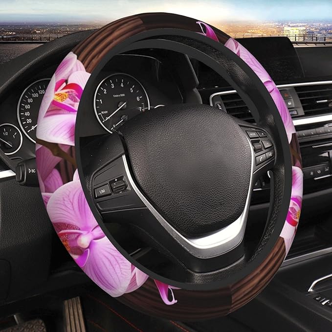 Elastic Steering Wheel Cover, Orchid Flower Car Wheel Covers for Women Men Anti-Slip Steering Wheel Protector Car Accessories, Universal 15 Inch Fit Auto, Suvs, Truck