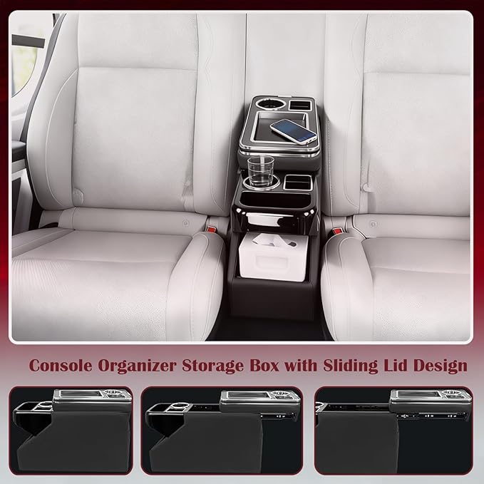 YURSENJIE Truck Center Console Organizer Between Seat for Minivans, SUVs, Middle Van Bench Organizer for Floor Between The Back Seat Console 18 Wheelers with Sliding Lid Design