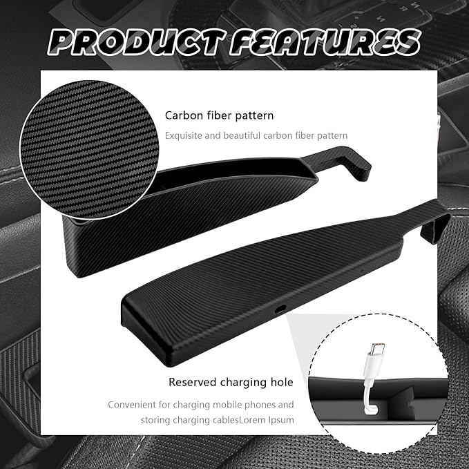 2PCS Car Seat Gap Filler Organizer with Charging Opening,Multifunctional Car Gap Filler Stop Things from Dropping,Universal Car Accessories Car Seat Storage Box for Phone Key Sunglasses
