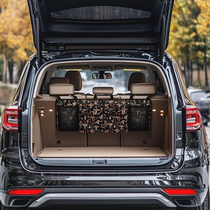 Mushroom Car Trunk Organizer with 4 Pockets Hanging Car Backseat Storage Bag Multipurpose Car Interior Accessories for SUV Pickup Truck Van