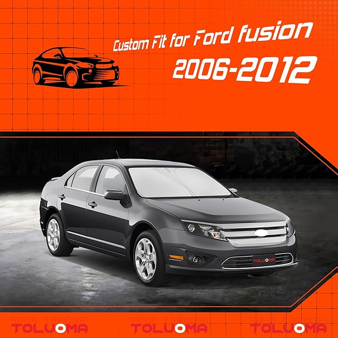 Toluoma Custom Fit Windshield Sun Shade for Ford Fusion 2006-2012 - Full Coverage, 210T Reflective Fabric, Double-Layer Design - Blocks 99% UV Rays, Keeps Car Cool, Easy to Install and Store