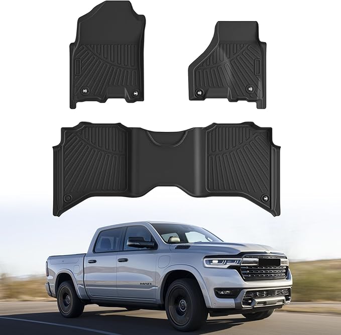 Cartist Floor Mats Fit for 2013-2018 Dodge Ram 1500/2500/3500 Crew Cab,2019-2024 for Dodge Ram 1500 Classic Crew Cab 4 Full Size Doors All Weather TPE Floor Liners for Ram Accessories 1st & 2nd Row