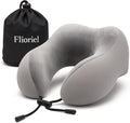Flioriel Travel Pillow for Airplane with Soft Memory Foam, U-Shaped Neck Support, Plush & Waffle Washable Cover with Lanyard for Car, Office & Camping (Light Gray)