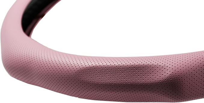 Quick Install Sporty Perforated Pink Nappa Leather Steering Wheel Cover Universal fit 14½" to 15" Car SUV Pickup 14.5 to 15 inches Napa