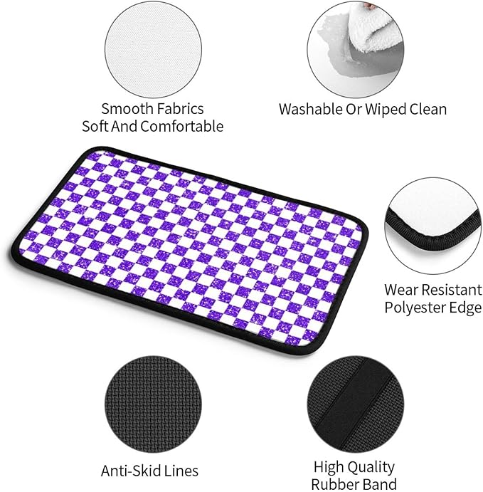 Glitter Purple White Checkered Chessboard Flag Car Armrest Pad Cute Cars Center Console Cover Auto Handrail Box Cushion Armrests Cover