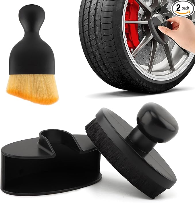 Tire Shine Applicator Brush Kit Large Vegan Tire Dressing Applicator with Car Interior Detailing Brush for Vehicles Tire Shine Polish Wax and Car Interior Cleaning