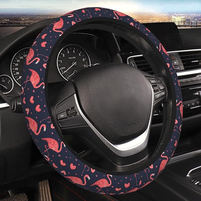 Flamingo Animal Steering Wheel Cover for Women Men Girls, Car Accessories Decor Thickened Anti-Slip Auto Steering Wheel Covers Protector Universal Fit 15 Inch for Cars, Truck, SUV