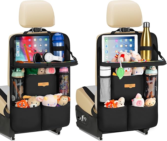SURDOCA Backseat Car Organizer with Foldable Tray for Kids & Adults – NEW MODEL Seat Storage with Touchable Tablet Pocket, Roadtrip Essentials – Fits Most Vehicles