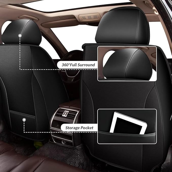 YORKNEIC 2 Front Seat Covers Fit for Volvo S80 2001-2016: Leather Car Seat Covers - Waterproof Car Seat Protector Compatible Airbag (Black & Grey)