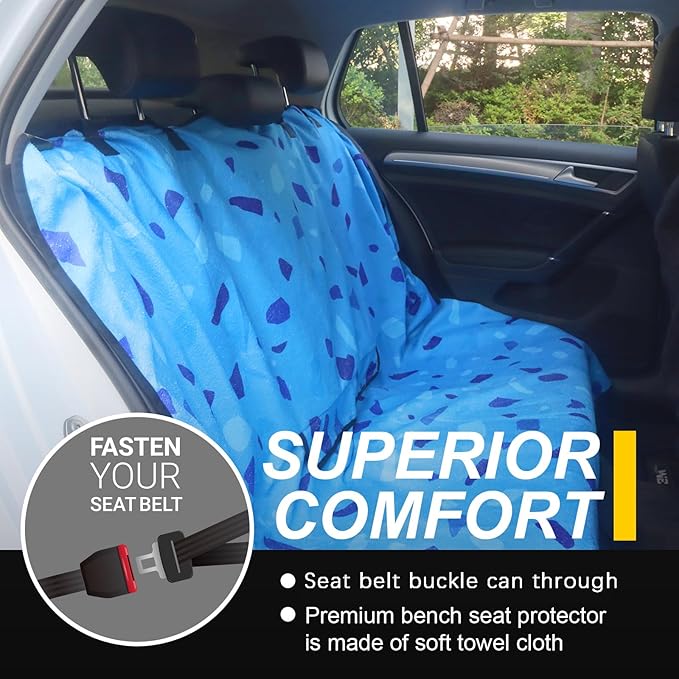 LoyaGour Back Seat Cover for Car Trucks Van SUV,Waterproof Rear Bench Towel Seat Covers for Dogs and Kids,Automotive Backseat Protector (Blue Marbling)