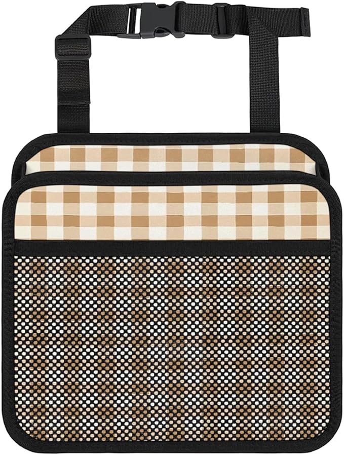 Gingham Light Brown Car Backseat Organizer PU Leather Truck Back Seat Trash Bag Universal Hanging Storage Box Travel Accessories Foldable