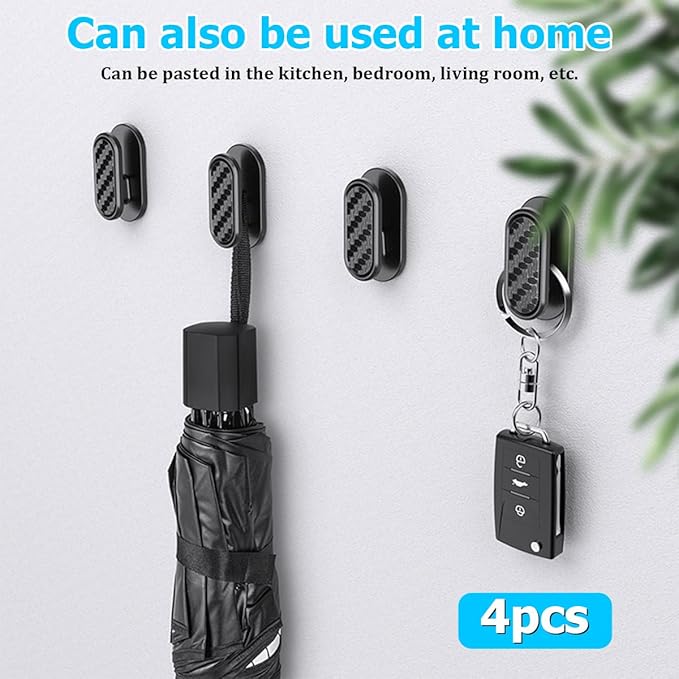 4PCS Car Mini Hooks, Multifunctional Self-Adhesive Vehicle Dashboard Backseat Hangers, Automotive Interior Wall Hanging Hook Stickers, Universal for SUV, Sedan, Truck (Carbon Fiber Black)