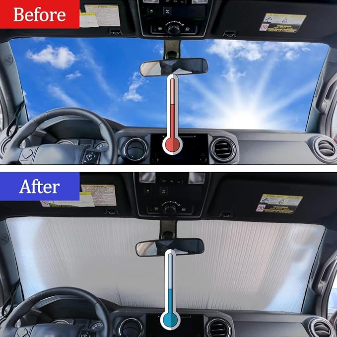 LLKUANG Car Windshield Sun Shade Compatible with Toyota Tacoma 2006-2024 Auto Windshield Sunshades Foldable Blocks UV Rays Sun Visor to Keep Your Vehicle Cool and Damage Free (Style A)