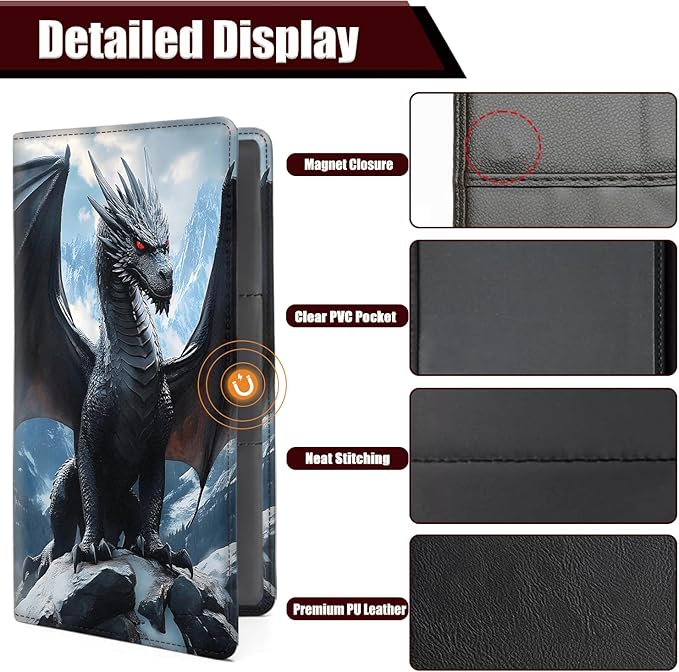 Car Document Holder with Magnetic Shut, Car Registration and Insurance Card Holder, Vehicle Glove Box Organizer Documents, Driver License, Auto Paperwork Organizer Wallet, On Snow Peak Black Dragon