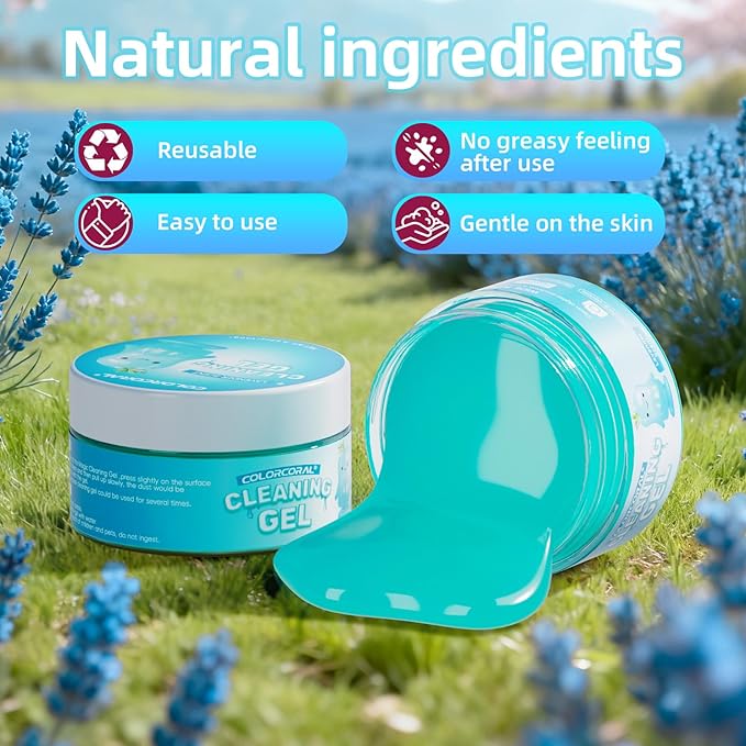 COLORCORAL Car Cleaning Gel (Lavender Scent,Blue),Reusable Dust Cleaning Gel for Car Interior Cleaning Kit, Auto Vent Cleaner，Keyboard Cleaner Gel for Cleaning Dust and Debris from Corners, Crevices