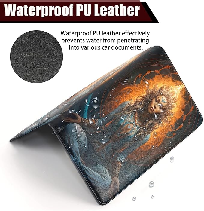 Car Registration and Insurance Holder, PU Leather Auto Document Holder for Men&Women, Vehicle Glove Box Compartment Organizer with Magnetic Shut for Driver's License, Graceful Meditation Pattern