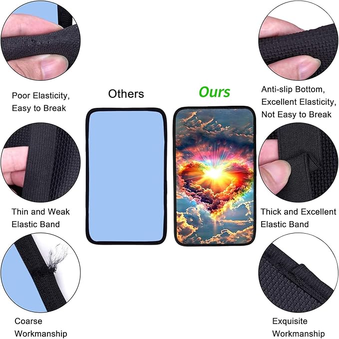 JANENFNA Car Armrest Cover Pads Universal Fashion Cute Auto Center Console Armrest Cover Pad with 2PCS Car Coasters Soft Waterproof Car Armrest Seat Protector for Women,Rainbow Heart Clouds