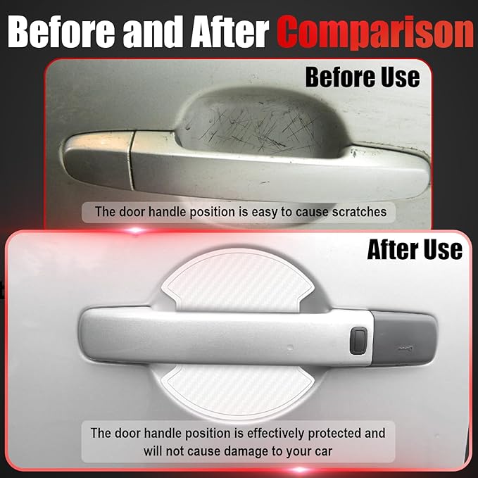 4Pcs Car Door Handle Scratch Protector Sticker, Universal Carbon Fiber Texture Door Handle Paint Protector, White(M)
