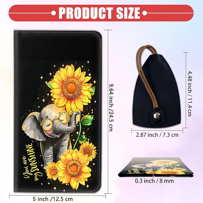 Car Registration and Insurance Card Holder for Women Men, Waterproof PU Leather Glove Box Car Organizer with Magnetic Shut, Vehicle Document Holder for Driver License, Cute Baby Elephant+ Sunflower 2