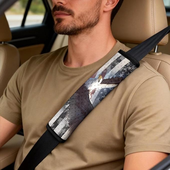 Oramclsy American Flag 5 Pack Auto Accessories Set Eagle Car Seat Covers Full Set + Heavy Duty Armrest Pad + Car Seat Belt Pads Universal Size Accessories