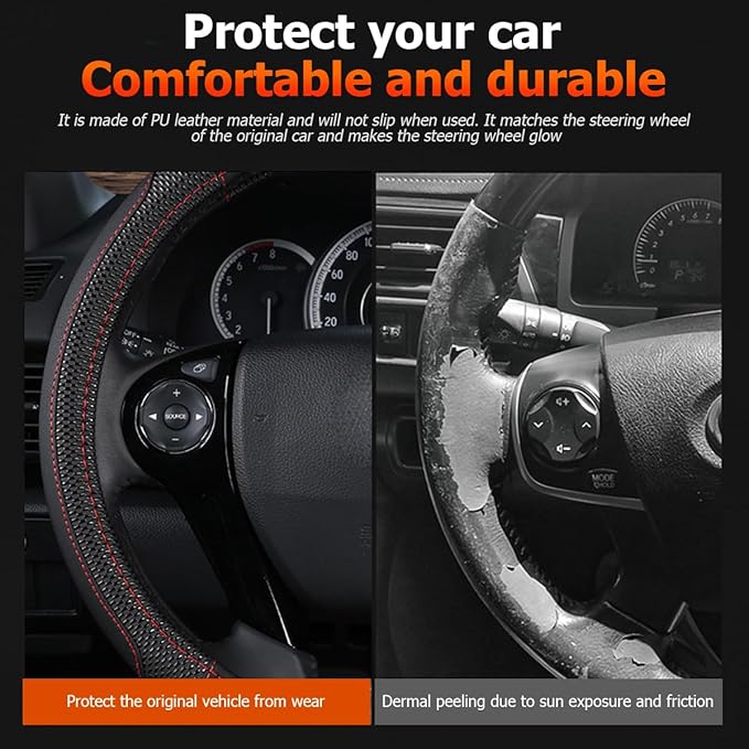 Car Steering Wheel Cover, 14.97 Inch Leather Non-Slip Vehicle Steer Wheel Protector, Soft & Breathable Automotive Interior Protection Accessories, Universal for SUV Sedan Truck (Black)