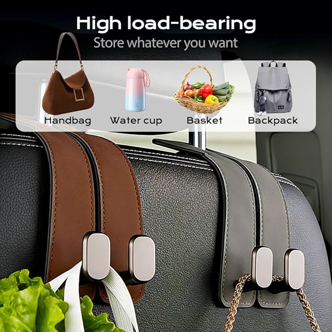 2026 Car Headrest Storage Hooks - Universal Backseat Hanger Organizer for Handbags & Grocery Bags (4, Black)