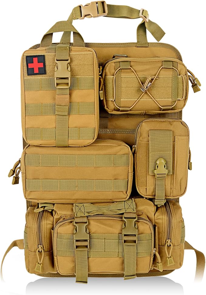 Universal Tactical Vehicle Back Seat Organizer with 5 Molle Pouch Molle Pouches Truck Seat Organizer Tactical Gear for Car Truck Ford Jeep Vehicle