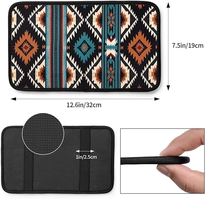 Aztec Car Center Console Pad Boho Native American Armrest Cover Cushion Southwestern Western Auto Interior Accessories Turquoise Blue Anti-Scratch Armrest Seat Box Lid Covers