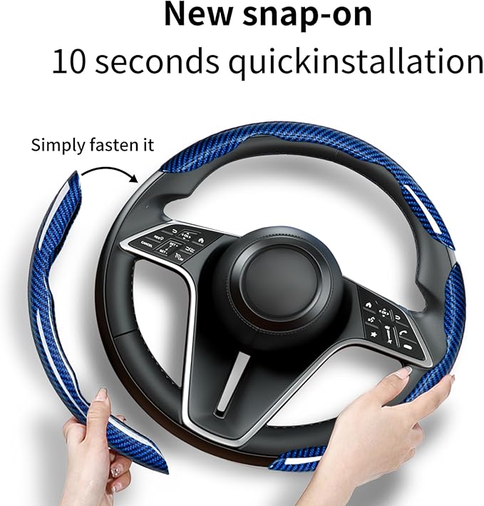 LevChall 3-Piece Carbon Fiber Steering Wheel Cover, Anti-Slip & Segmented Thin Design for Comfort Grip, Universal Fit 99% Cars SUV Truck,Blue