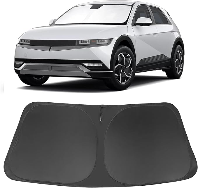 Windshield Sun Shade Custom Fit for 2022 2023 2024 2025 2026 Hyundai Ioniq 5 Accessories Foldable Sunshade Sun Blocker Protect Car from Sun Rays & Heat Damage Keep Car Cooler 34.5‘’x58.5‘’