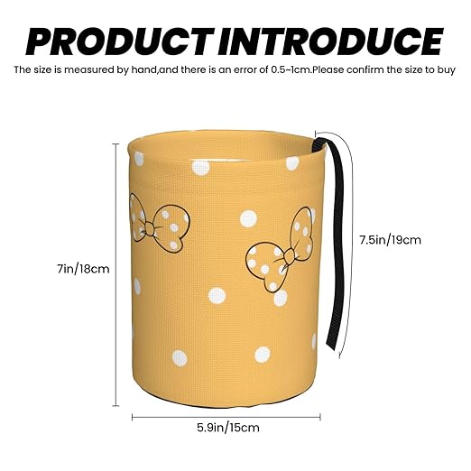 Cute Polka Dots Yellow Bow Car Trash Can Garbage Cans Foldable,Small Hanging Car Organizer Storage Bag Leak Proof, Auto Back Seat Trash Bin Universal for Truck, SUV, Outdoor Travel