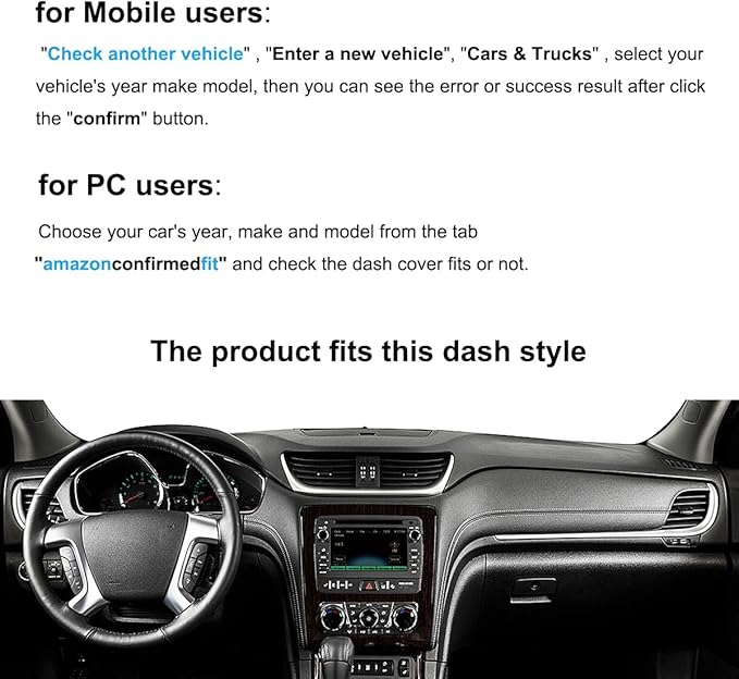 Dash Cover Mat Custom Fit for Chevrolet Chevy Traverse Without Head Up Display Dashboard Pad Cap Carpet Protector K279 (Black)
