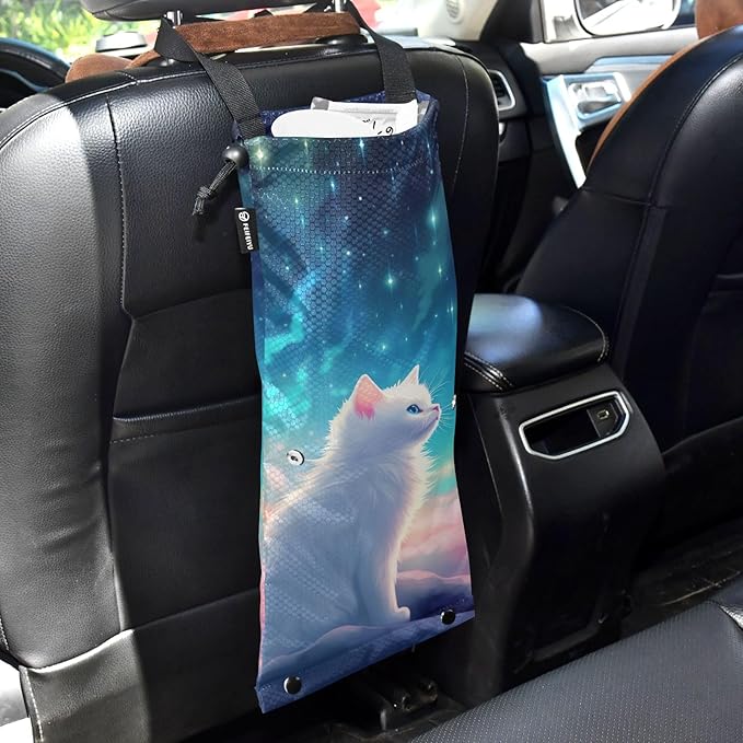 ALAZA Hanging Car Trash Bags Garbage Bag Trash Can for Back Seat Small Cat 7 Washable Storage Bag Retractable 2 Pack
