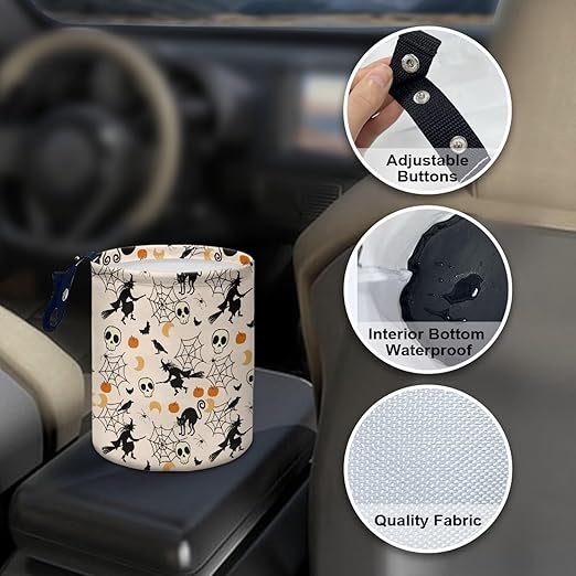 Brosoneto Halloween Skull Spider Web Trash Can - Cartoon Garbage Bin Decoration for Car Interior, Front Seat, Back Seat, Floor, Headrest - Universal Fit for SUV Trucks