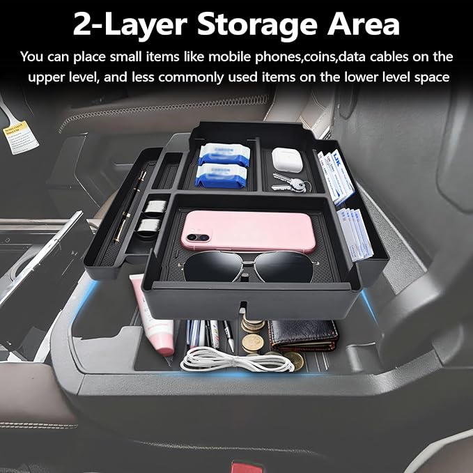 Center Console Organizer fit for 2021-2026 GMC YuKon Denali, Chevy Suburban/Tahoe Mini Compartments Design ABC Plastic Armrest Storage Box Insert Tray (ONLY for Power-Sliding Console)|Easy to Install|
