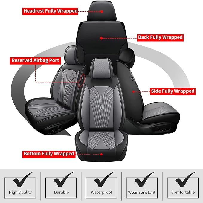 DISUTOGO Full Set Seat Covers Fit for Nissan Murano 2011-2025 2026 Waterproof Faux Leather Automotive Cushion Protector Car seat Covers Compatible Airbag(5 Seats, Grey)