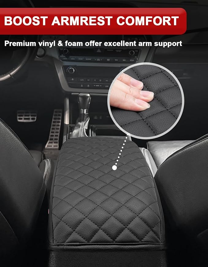 KBH Center Console Armrest Cover for Hyundai Sonata 2015 2016 2017 2018 2019, Middle Console Lid Protective Covering, PU Leather Interior Accessories, Black