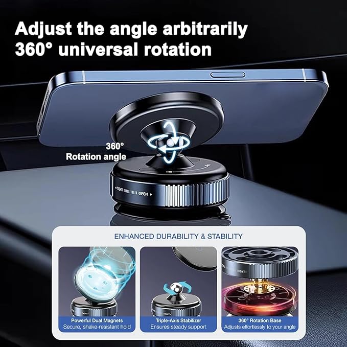 2025 Upgraded Vacuum Magnetic Phone Holder Stand,Strong Magnetic Car Phone Holder for MagSafe,for Magsafe Car Mount,Adjustable Swivel Lock, for Your Car/Gym/Mirror(Black)