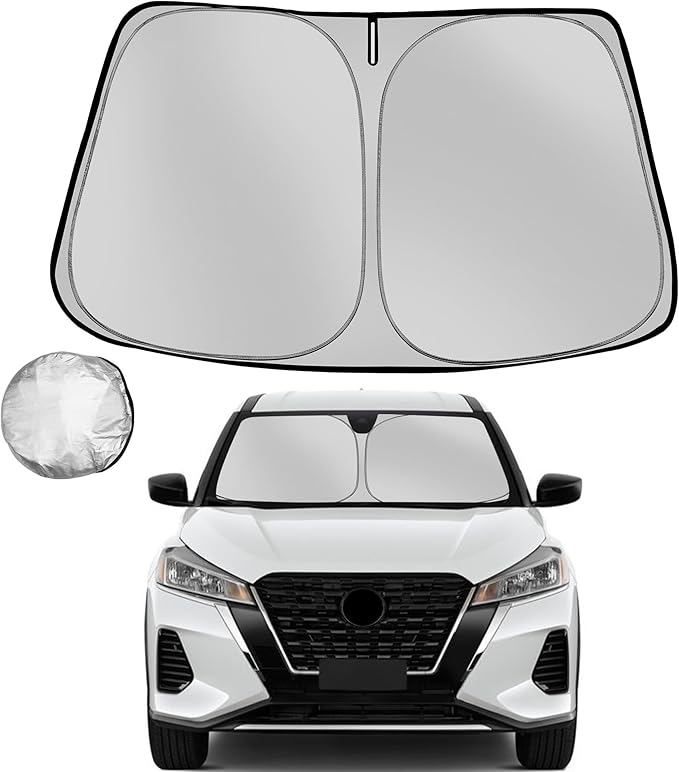Fonowka Windshield Sun Shade for 2018-2024 Nissan Kicks Foldable Sun Sunshade for Car Front Window Blocks UV Rays and Heat Automotive Interior Protector Custom Fit Accessories