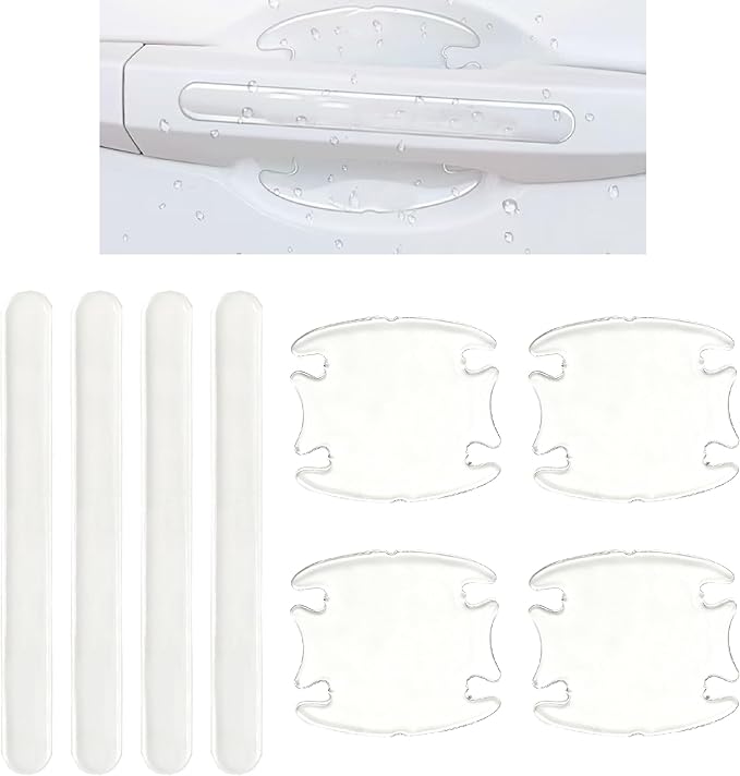8PCS Clear Car Door Handle Protector – Transparent Anti-Scratch PET Film Stickers, Waterproof Adhesive Guard for Door Bowl & Rear View Mirror, Universal Paint Protection for Cars, SUVs, Trucks, Sedans