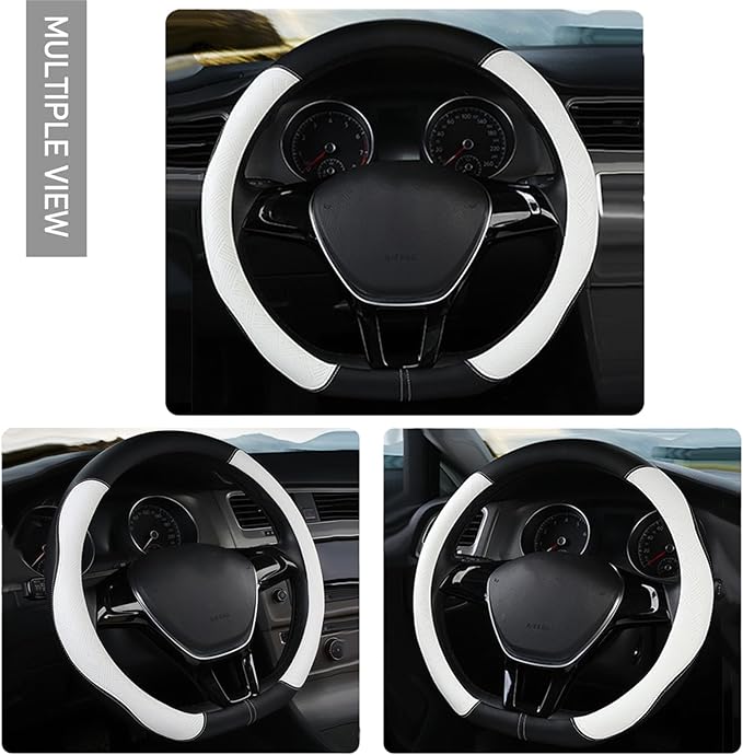 D Shape Steering Wheel Cover,Microfiber Leather D Type Steering Wheel Cover Breathable Anti-Slip Flat Bottom Shaped Steering Accessories for Women Men 15inch (White)