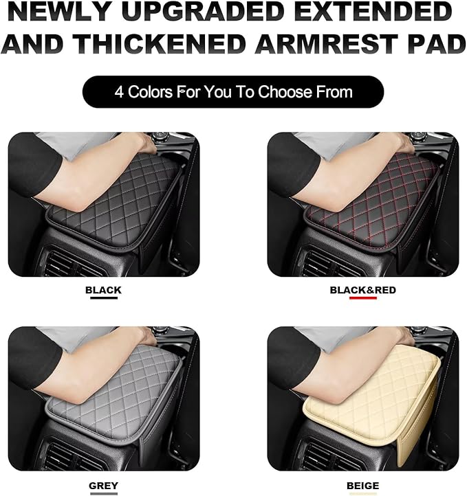 Upgraded Car Center Console Cover Fit for Venza Faux Leather Car Armrest Cover Cushion with 2 Storage Bags,Car Armrest Storage Box Interior Accessories(Black&Redline)