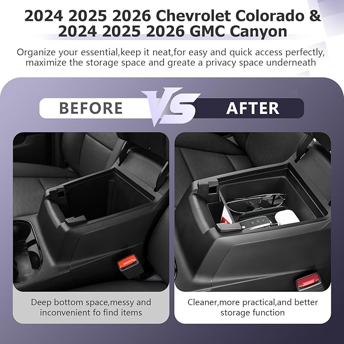 LUWU Center Console Organizer for 2023 2024 2025 2026 Chevrolet Colorado & GMC Canyon Accessories Armrest Console Storage Box Glove Organizer Tray ABS Material Double-layer Design Storage Box (Black)