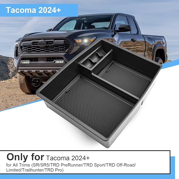 Coleya 2024 2025 2026 Tacoma Accessories Center Console Organizer for Toyota Tacoma (SR5/TRD Off-Road/TRD Sport/TRD Pro/Limited/Trailhunter) Durable ABS Plastic 2025 Tacoma Console Tray Insert (Black)