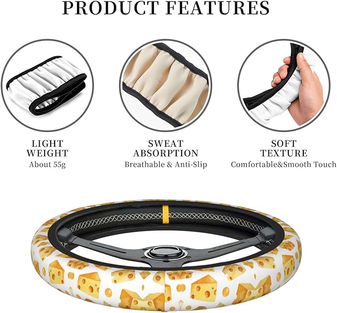 Cheese Holes Neoprene Steering Wheel Covers Women Men Car Accessories, Universal 15 Inch Fit Auto, Suvs, Truck