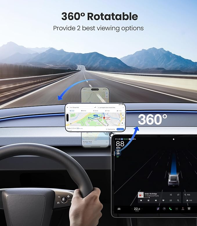 VICSEED Tesla Phone Mount【Strongest Magnet Power】 Foldable Hidden Tesla Phone Holder Fit for All Phones, Tesla Model 3/Y/Cybertruck Accessories, Tesla Model 3 Model Y for MagSafe Car Mount - Blue